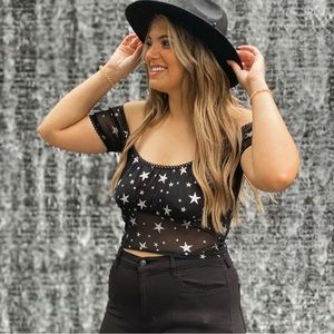 Dolls kill/horoscope black sparkly silver star top